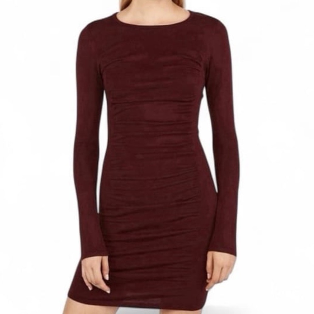 Express Burgundy Long Sleeve Ruched Dress